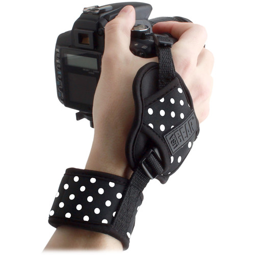 USA GEAR DSLR Camera Hand Grip Strap with Metal Plate (Polka Dot)