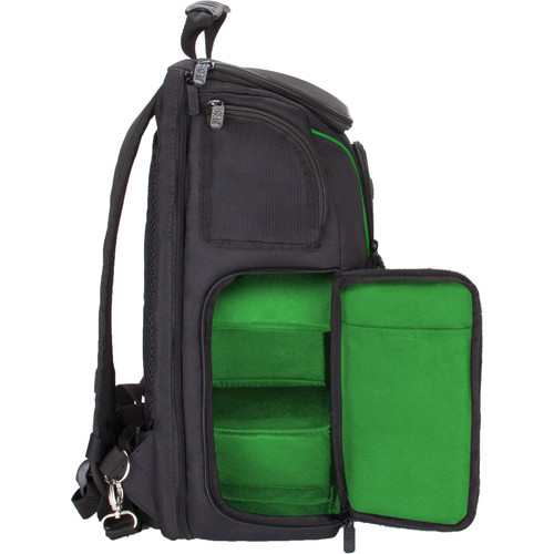 USA GEAR S17 DSLR Camera Backpack (Black/Green Interior)