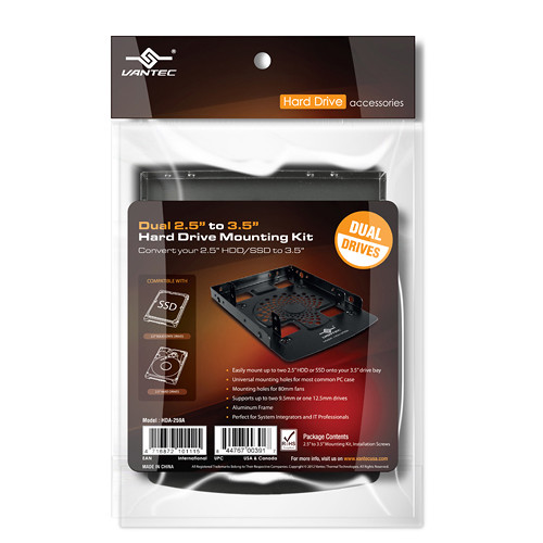 Vantec Dual 2.5" to 3.5" HDD/SSD Mounting Kit (Aluminum)
