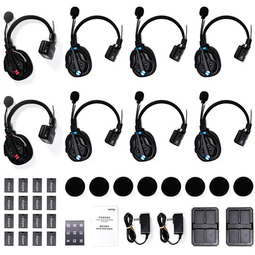 Vaxis TRANSCOM 8S Wireless Intercom System with 8 Single-Ear Headsets (US)