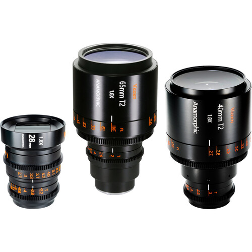 Vazen 28, 40 & 65mm Anamorphic Lens Set with Case (MFT Mount, Amber Flare)