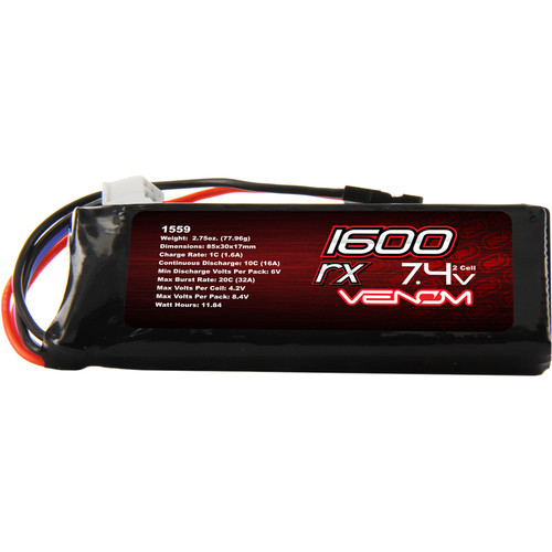 Venom Group Venom 10C 2S 1600mAh 7.4V Flat Receiver Pack Lipo Battery