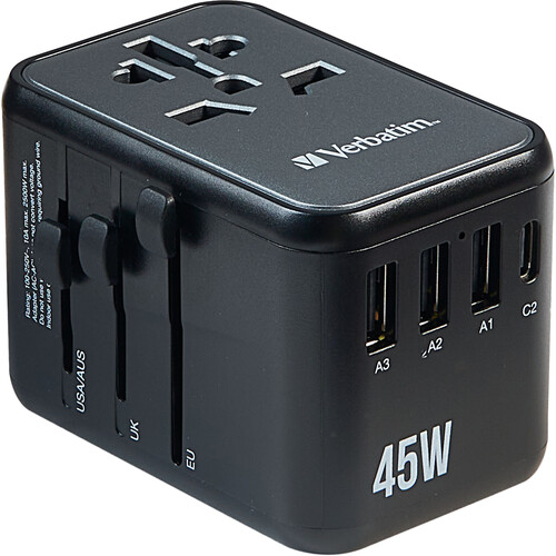 Verbatim UTA-08 45W 5-Port USB-C/USB-A Universal Travel Adapter