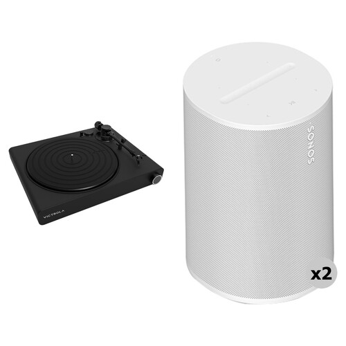 Victrola Stream Onyx Turntable with a Pair of White Sonos ERA 100 Speakers Kit