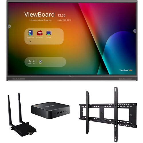 ViewSonic IFP8652-1C-C1 86" UHD 4K ViewBoard Interactive Flat Panel Bundle with Chromebox, Wi-Fi Module & Wall Mount