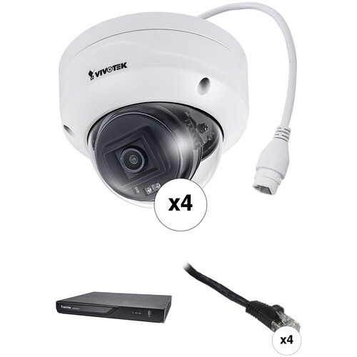 Vivotek ND9323P 8-Channel 4K UHD NVR (No HDD) with 4 2MP Night Vision Dome Cameras & 4 Ethernet Patch Cables