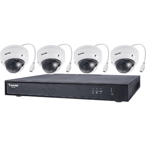 Vivotek 8-Channel 4K UHD NVR with 2TB HDD & 4 5MP Outdoor Network Night Vision Dome Cameras