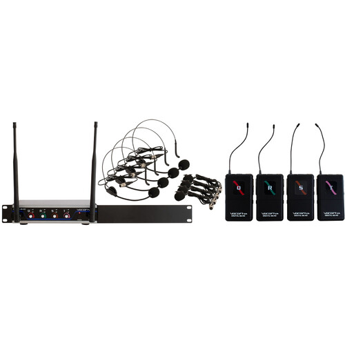 VocoPro Digital-Quad-B-500 Four-Channel UHF Wireless Headset & Lavalier Microphone System (500 MHz)