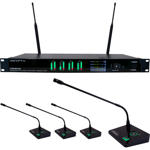 VocoPro UTD-QUAD-CONFERENCE 4-Channel Wireless System with 4 Gooseneck Microphones (500 MHz)