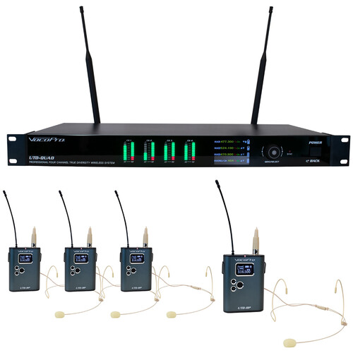VocoPro UTD-QUAD-PLAY 4-Channel Wireless System with 4 Bodypack Transmitters & 4 Headset Microphones (500 MHz)