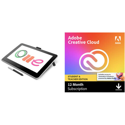 Wacom One Creative Pen Display & Adobe Creative Cloud (12-Month Subscription, Student & Teacher Edition)