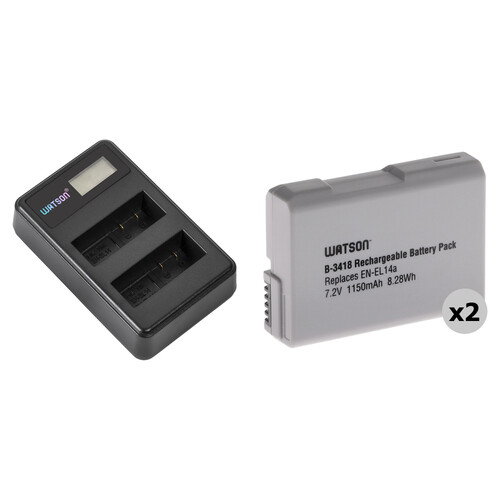Watson EN-EL14A Lithium-Ion Battery 2-Pack with Mini Duo Charger Kit