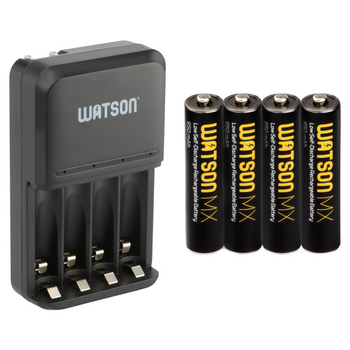 Watson 4-Bay Charger for AA/AAA NiMH Batteries with 4-Pack of MX AAA NiMH Rechargeable Batteries Kit