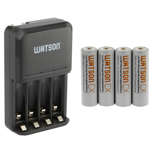 Watson 4-Bay Charger for AA/AAA NiMH Batteries with 4-Pack of CX AA NiMH Rechargeable Batteries Kit