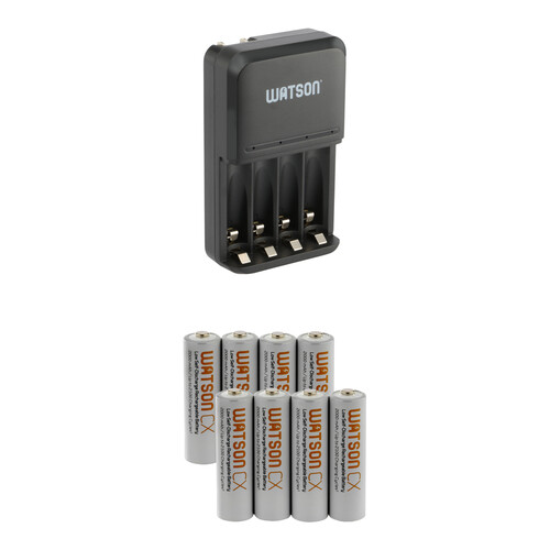 Watson 4-Bay Charger for AA/AAA NiMH Batteries with 8-Pack of MX AA NiMH Rechargeable Batteries Kit