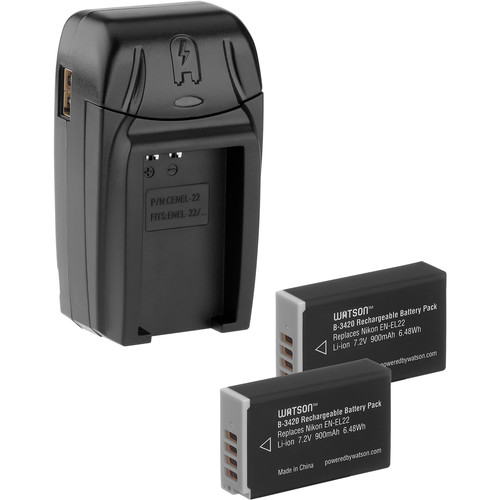 Watson Compact AC/DC Charger Kit with 2 EN-EL22 Lithium-Ion Battery Packs
