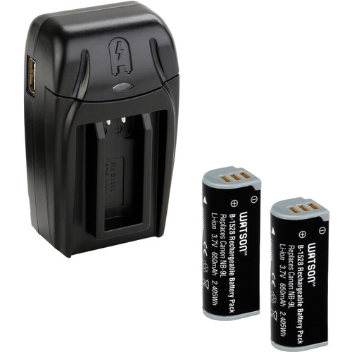 Watson Compact AC/DC Charger Kit with 2 NB-9L Lithium-Ion Battery Packs