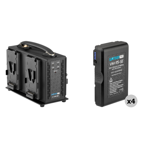 Watson Pro 4 x 95Wh Slim Batteries & Simultaneous Quad Charger V-Mount Kit