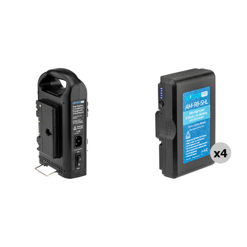 Watson Pro 4 x High-Draw 98Wh Slim Batteries & Simultaneous Dual Charger Gold Mount Kit