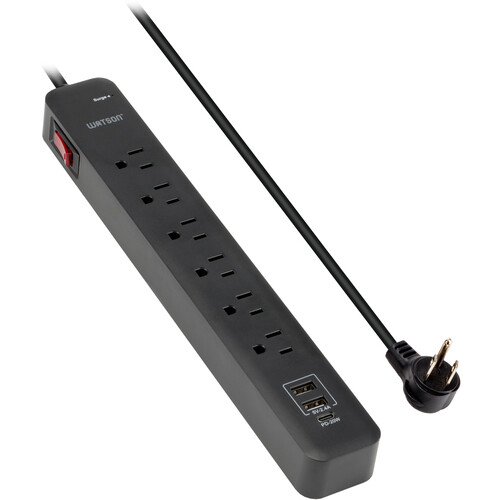 Watson 6-Outlet Surge Protector with USB (450 Joules, Black)