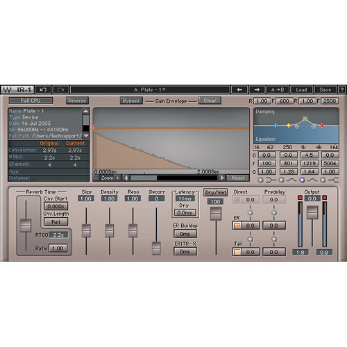 Waves IR1 Convolution Reverb - Reverb Plug-In (Native/SoundGrid, Download)