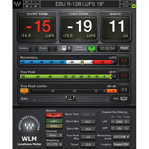 Waves WLM Plus Loudness Meter - Precision Metering Plug-In (Native/SoundGrid, Download)
