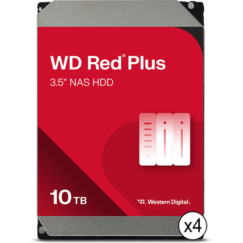 WD 10TB Red Plus 7200 rpm SATA III 3.5" Internal NAS HDD (4-Pack)