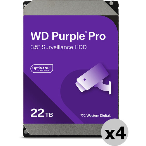 WD 22TB Purple Pro 7200 rpm SATA III 3.5" Internal Surveillance Hard Drive (Retail, 4-Pack)