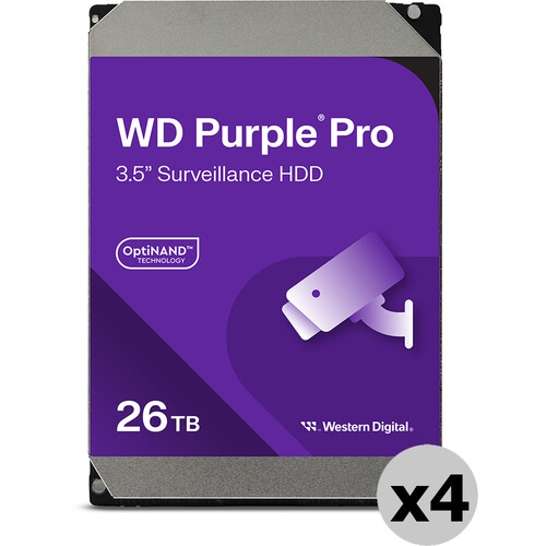 WD 26TB Purple Pro 7200 rpm SATA III 3.5" Internal Surveillance Hard Drive (Retail, 4-Pack)
