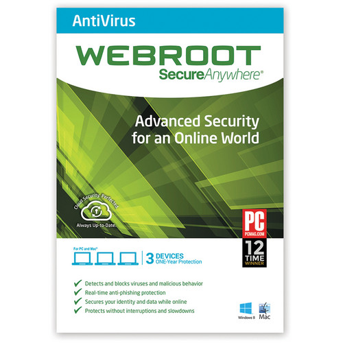 Webroot SecureAnywhere AntiVirus (Download, 3 Devices, 1 Year)