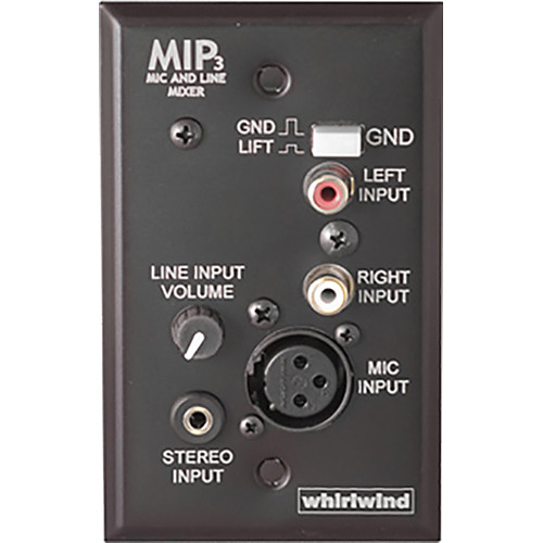 Whirlwind MIP3 One-Gang Passive Wall Plate Audio Mixer (Black)