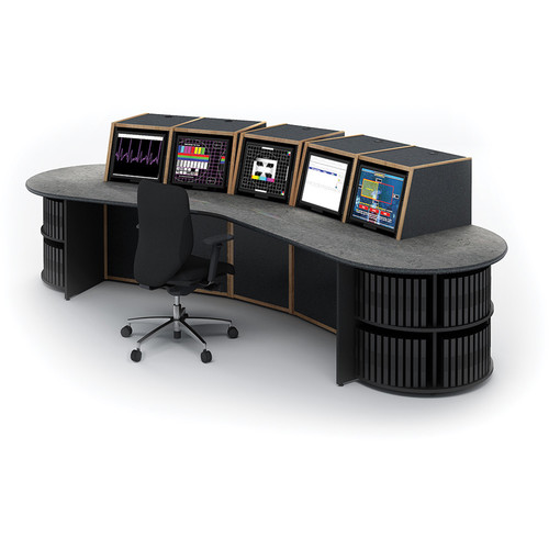 Winsted Five-Bay Spectrum Curved Console (Black Base, Banister Oak Top)