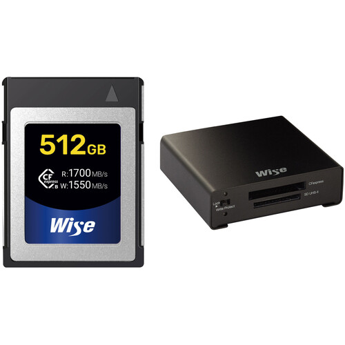 Wise Advanced 512GB CFX-B Series CFexpress Type B Memory Card with CFexpress / SDXC Card Reader