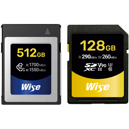 Wise Advanced 512GB CFX-B Series CFexpress Type B Memory Card with 128GB UHS-II SDXC Memory Card
