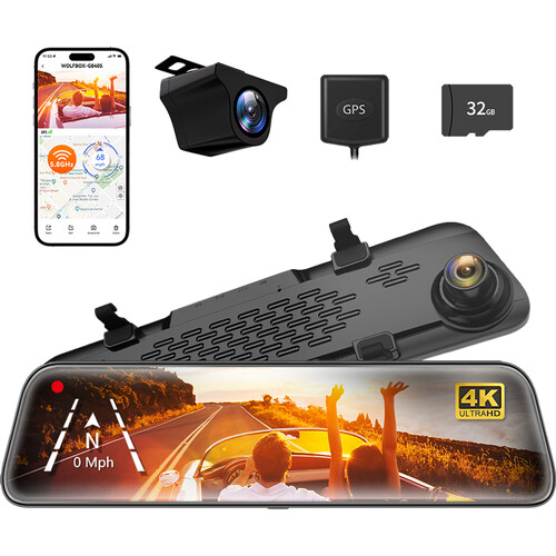 Wolfbox G840H Wi-Fi Rearview Mirror Dash Cam