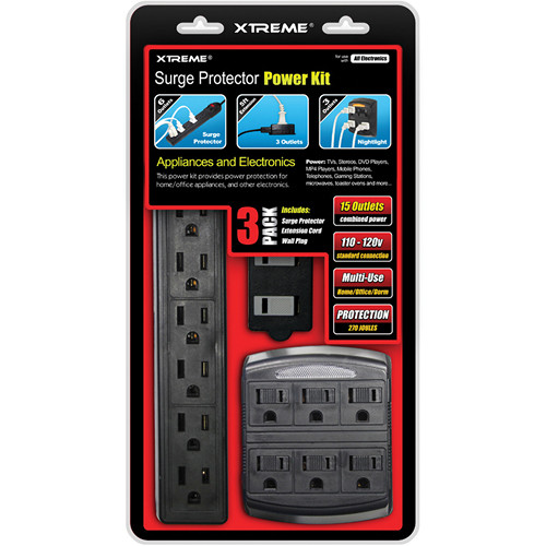 Xtreme Cables 3-Piece Home Surge Protector Power Kit (15 Outlet Combined Power)