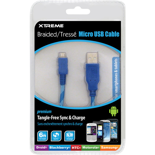 Xtreme Cables Micro USB 2.0 Sync and Charge Cable (6' / Blue & White)