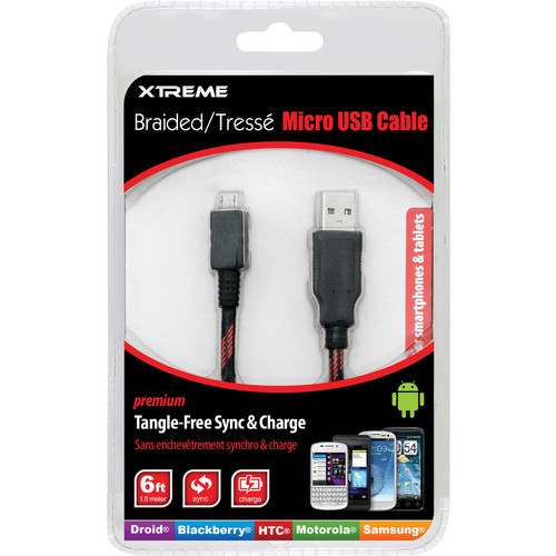 Xtreme Cables Micro USB 2.0 Sync and Charge Cable (6' / Red & Black)