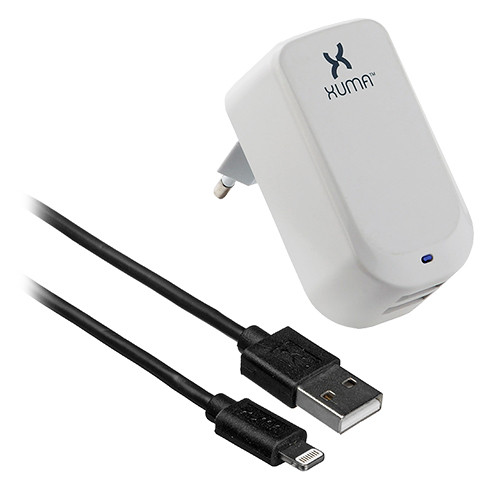 Xuma White European Dual USB Wall Charger with Black 3.3' Lightning Charge/Sync Cable Kit