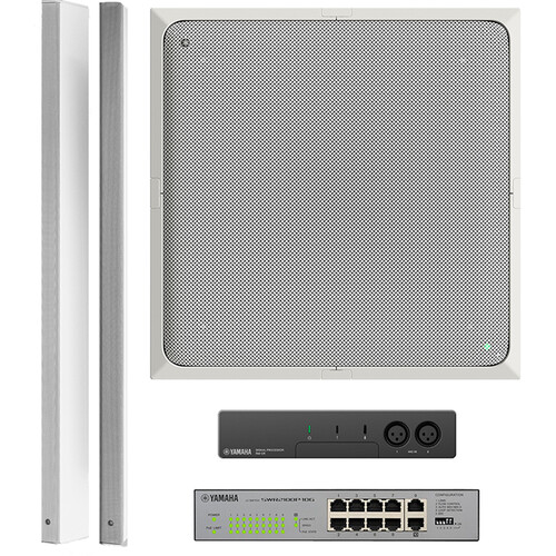Yamaha ADECIA Ceiling Microphone Bundle with Speakers & Switch for Audio/Videoconferencing (White Mic, White Speakers)