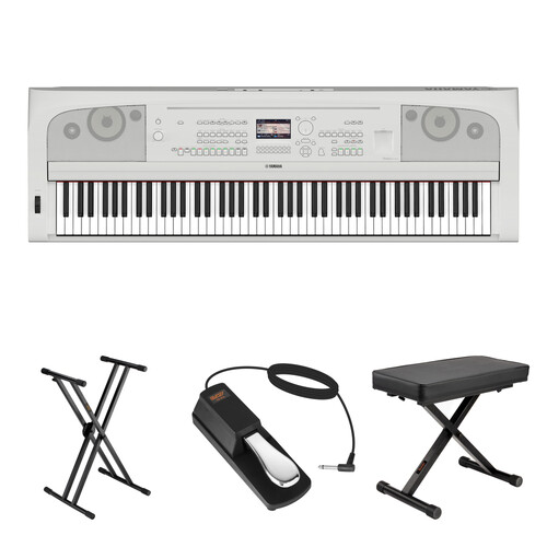 Yamaha DGX-670 Portable Digital Grand Piano Value Bundle with X-Stand, Single Pedal, and X-Bench (White)