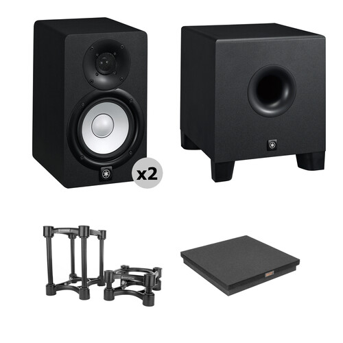 Yamaha HS5 Powered Studio Monitors and HS8S Subwoofer with Isolation Stands Kit