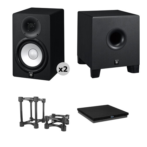 Yamaha HS7 Powered Studio Monitors and HS8S Subwoofer with Isolation Stands Kit
