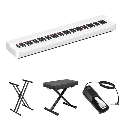 Yamaha P-225 88-Key Portable Digital Piano Kit with X-Stand, X-Bench, Sustain Pedal (White)