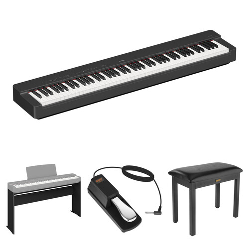 Yamaha P-225 88-Key Portable Digital Piano Kit with Furniture Stand, Bench, and Sustain Pedal (Black)