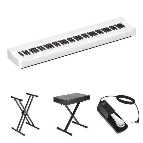 Yamaha P-225 88-Key Portable Digital Piano Kit with X-Stand, X-Bench, Sustain Pedal (White)