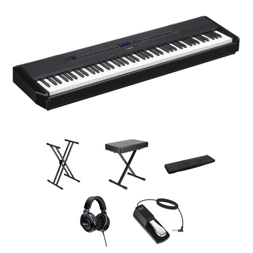 Yamaha P-525 88-Key Portable Digital Piano Kit with X-Stand, X-Bench, Single Pedal (Black)