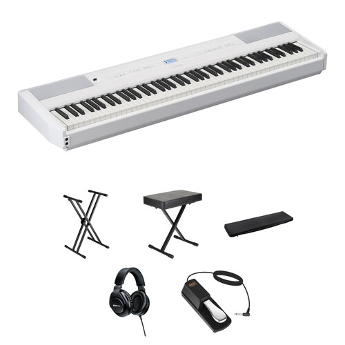 Yamaha P-525 88-Key Portable Digital Piano Kit with X-Stand, X-Bench, Single Pedal (White)