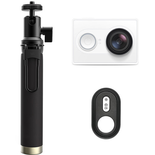 YI Technology Action Camera with Selfie Stick & Bluetooth Remote (White)