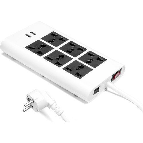 Yubi Power FLAT-EU 6-Outlet Surge Protector with USB Charging (EU Plug)